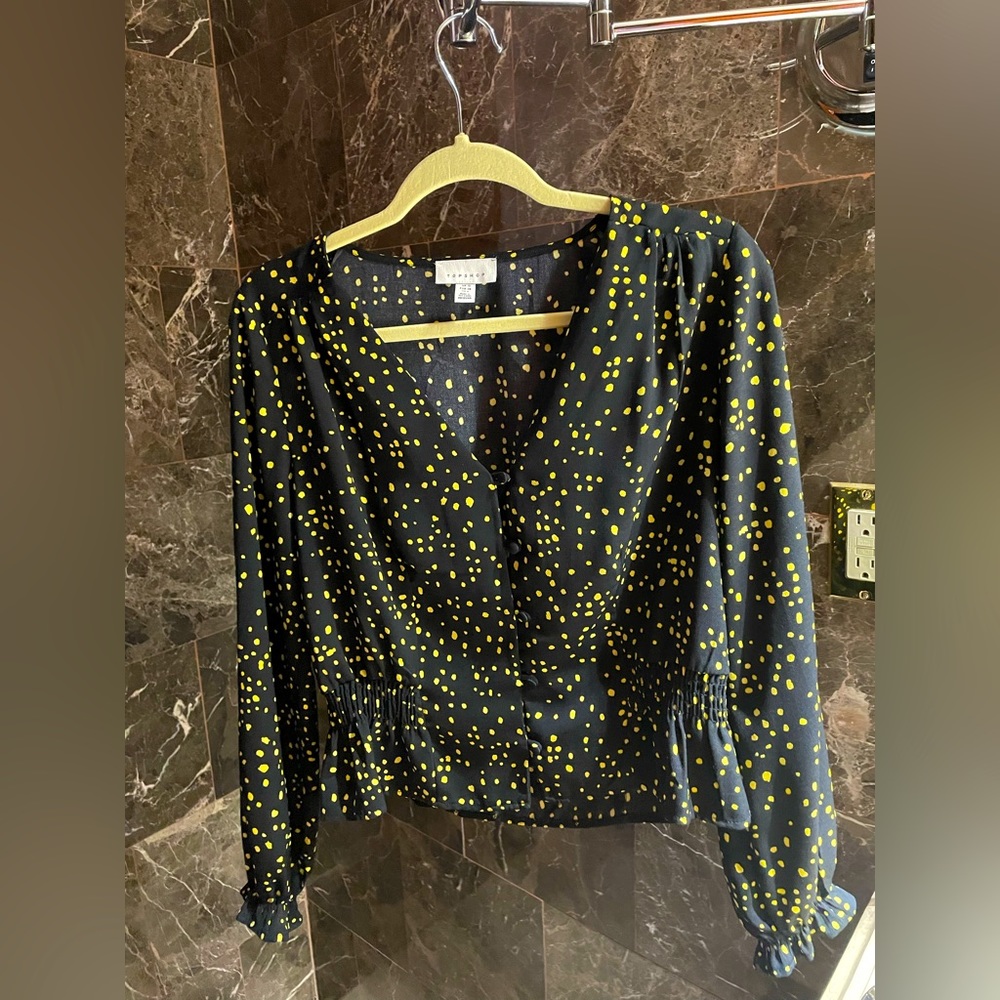 Topshop Black Yellow Blouse Size 6